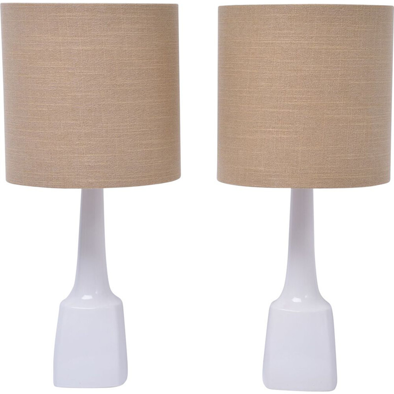 Set of 2 vintage white ceramic table lamps model 941 by Soholm, 1970s