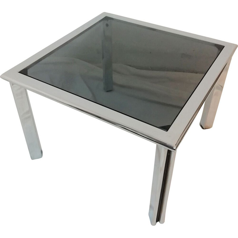 Vintage metal and smoked glass coffee table, 1970s 