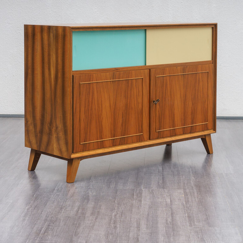 Vintage sideboard with coloured glass doors, 1950s