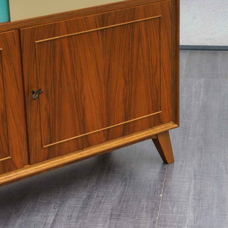 Vintage sideboard with coloured glass doors, 1950s