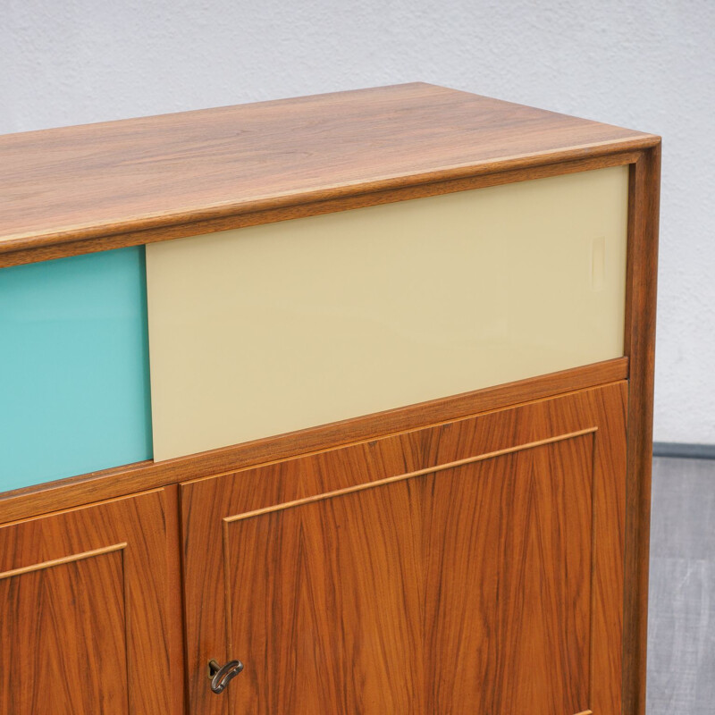 Vintage sideboard with coloured glass doors, 1950s