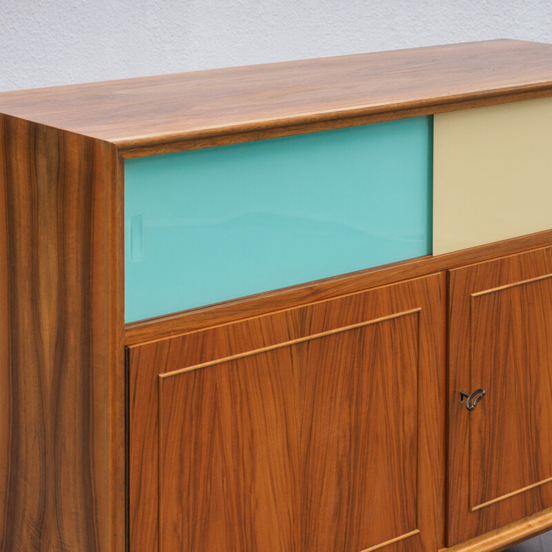 Vintage sideboard with coloured glass doors, 1950s