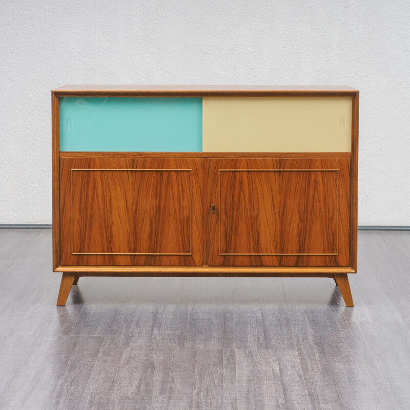 Vintage sideboard with coloured glass doors, 1950s