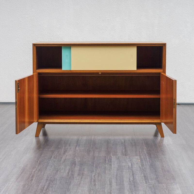 Vintage sideboard with coloured glass doors, 1950s