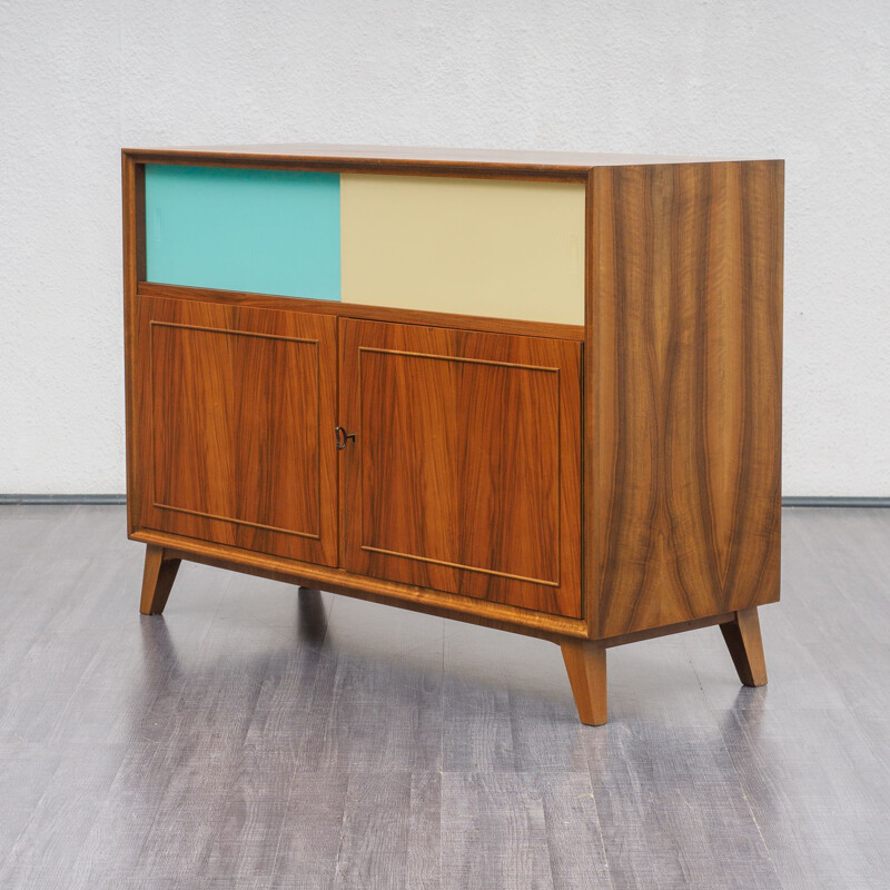 Vintage sideboard with coloured glass doors, 1950s