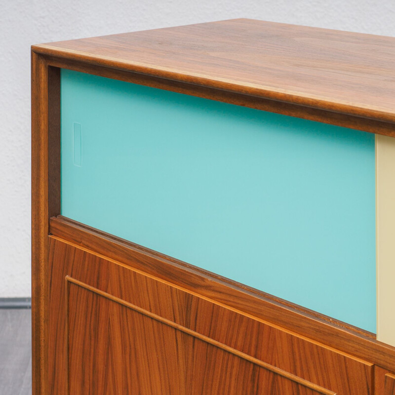 Vintage sideboard with coloured glass doors, 1950s