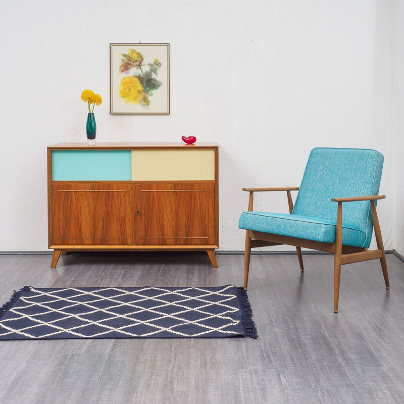 Vintage sideboard with coloured glass doors, 1950s