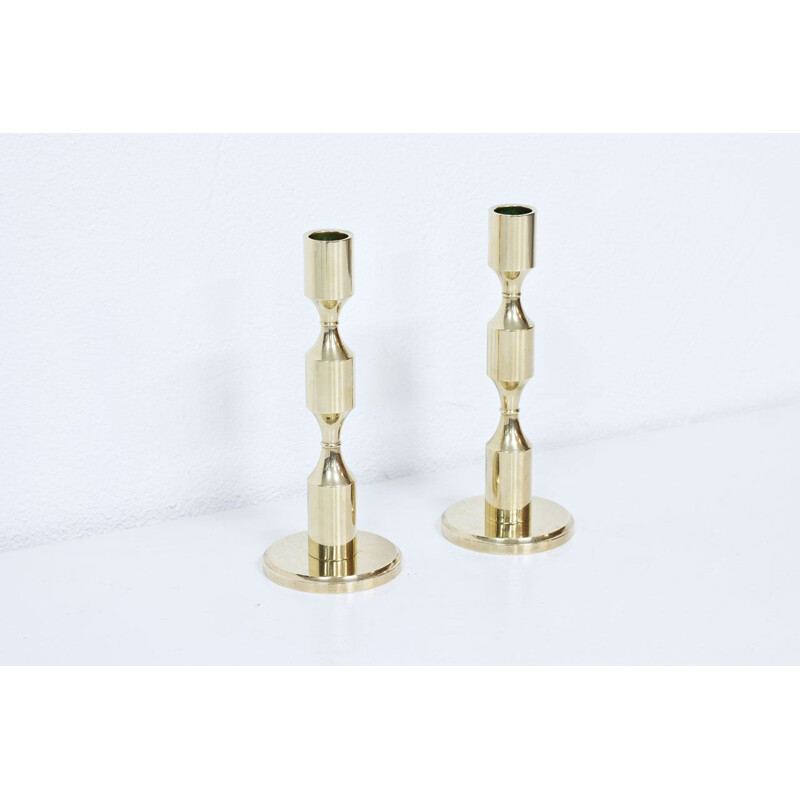 Pair of swedish brass vintage candlesticks by Gusum, 1970s