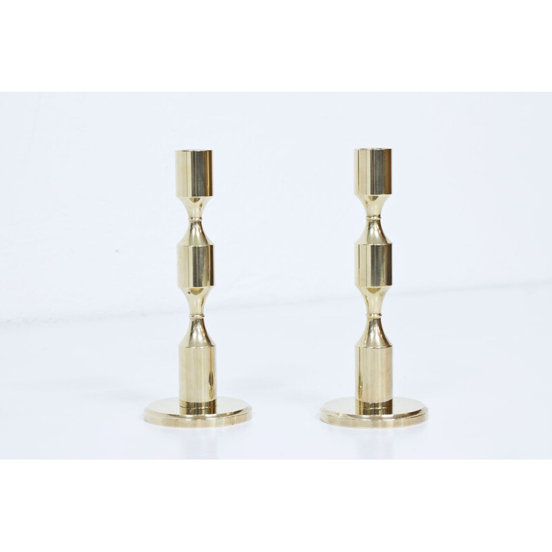 Pair of swedish brass vintage candlesticks by Gusum, 1970s