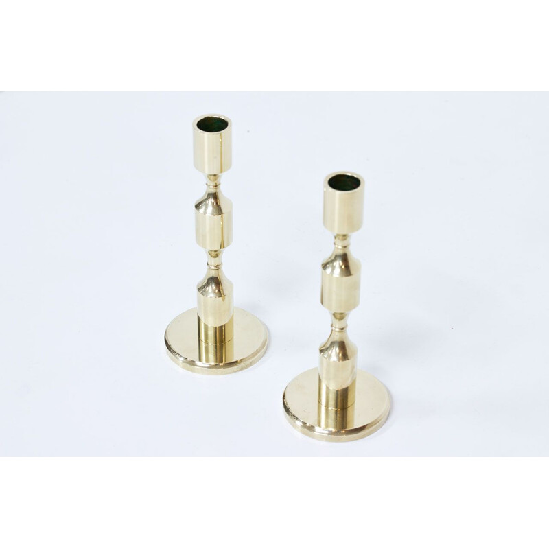 Pair of swedish brass vintage candlesticks by Gusum, 1970s