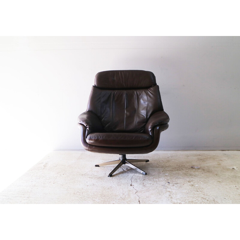 Danish leather swivel vintage armchair, 1960s