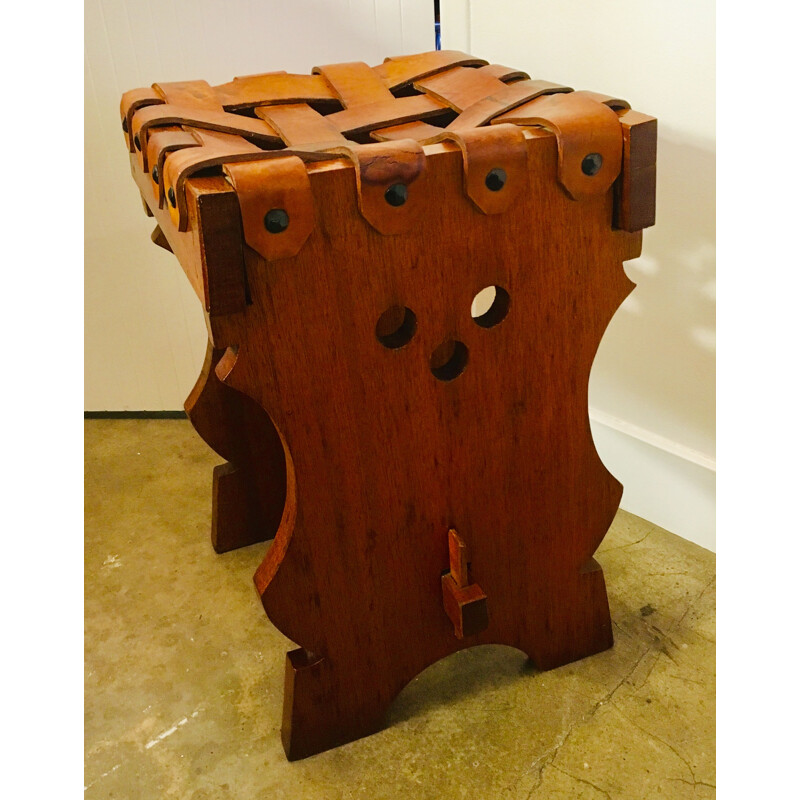 Tabouret en bois et cuir, 1950