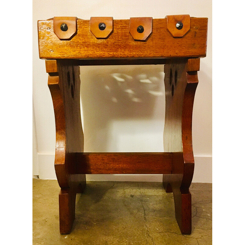 Tabouret en bois et cuir, 1950