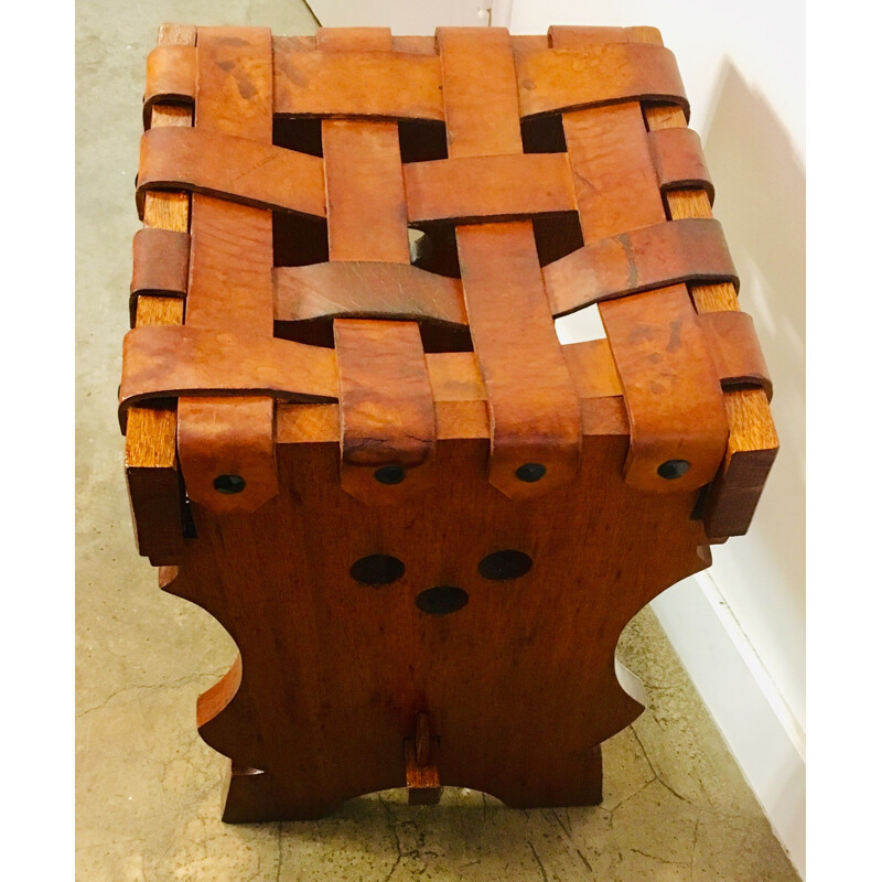 Tabouret en bois et cuir, 1950