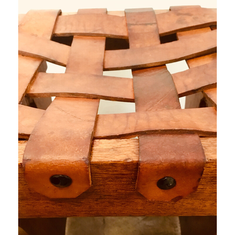 Tabouret en bois et cuir, 1950