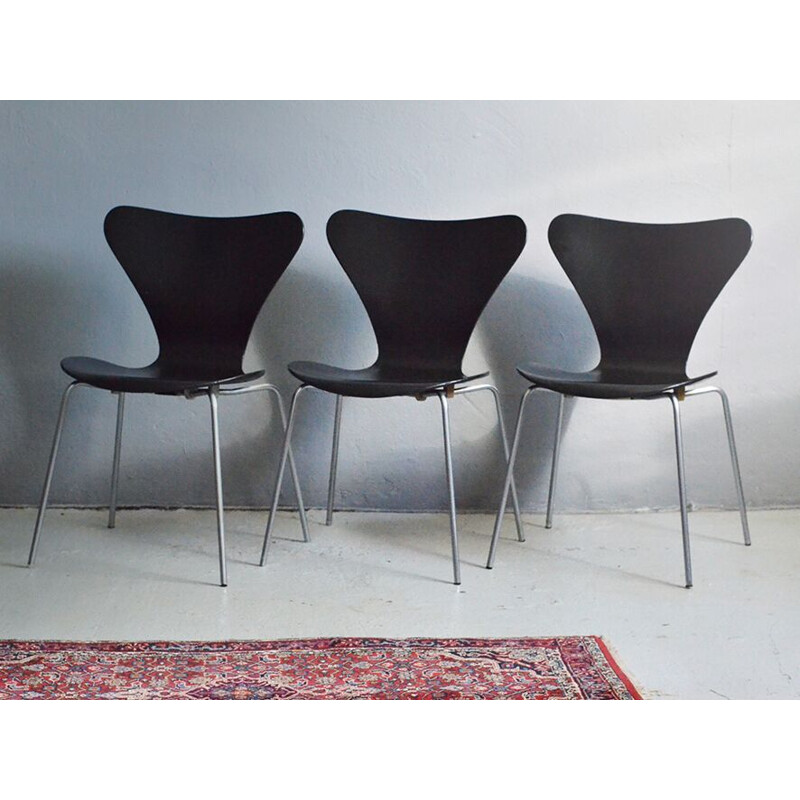 Ensemble de 3 chaises vintage série 7 par Arne Jacobsen pour Fritz Hansen, 1970