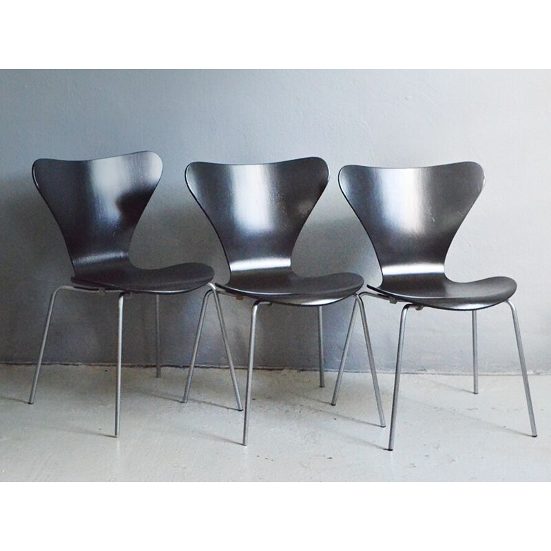 Ensemble de 3 chaises vintage série 7 par Arne Jacobsen pour Fritz Hansen, 1970