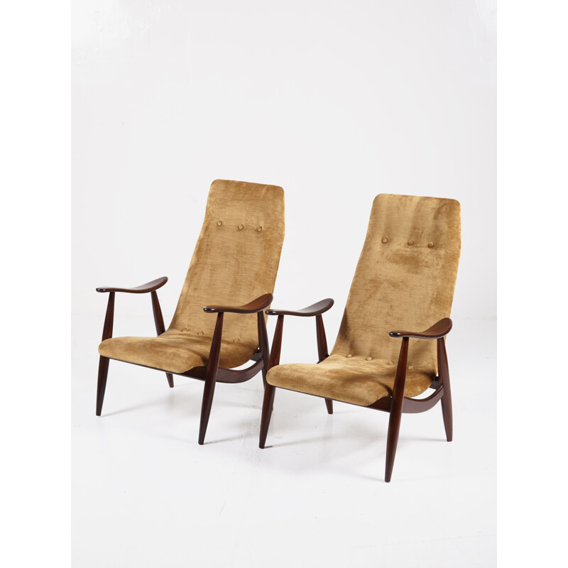 Set of 2 vintage high-back easy chairs by Louis van Teeffelen for WéBé, 1950