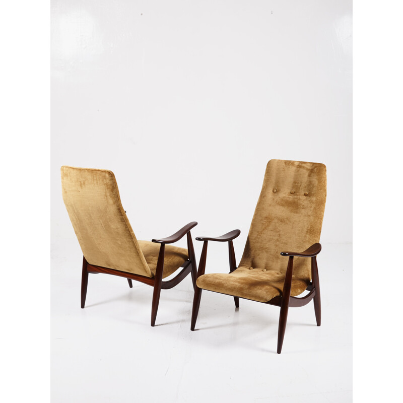 Set of 2 vintage high-back easy chairs by Louis van Teeffelen for WéBé, 1950