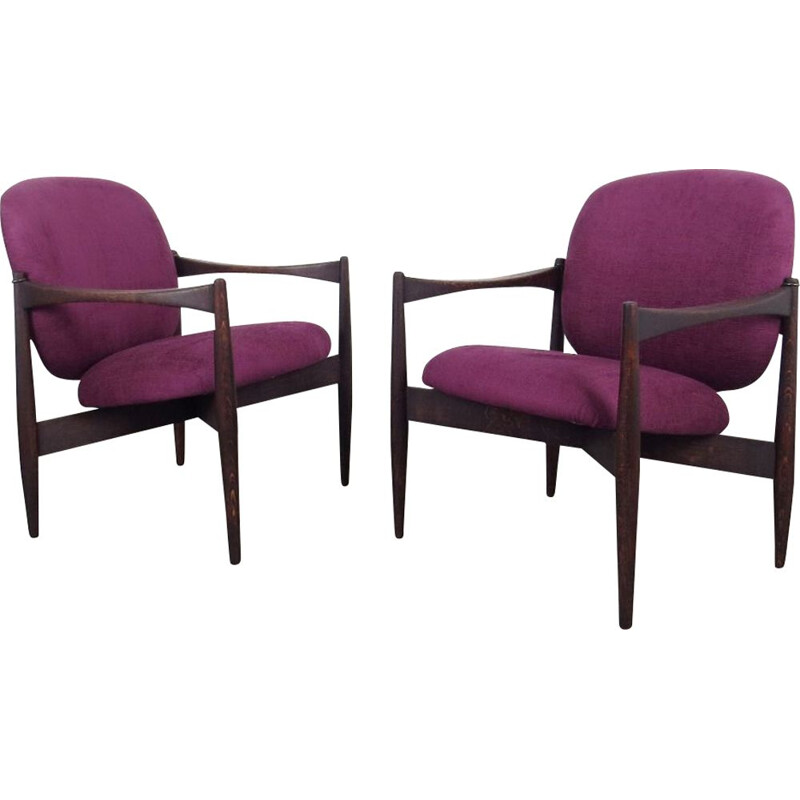 Set of 2 purple vintage armchairs, 1960s