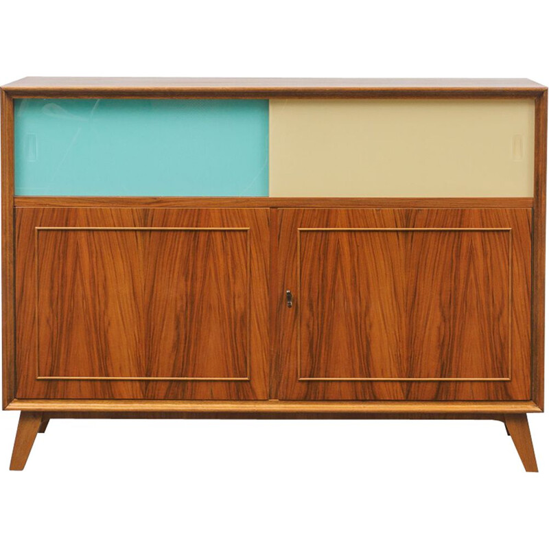 Vintage sideboard with coloured glass doors, 1950s