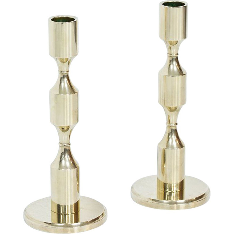 Pair of swedish brass vintage candlesticks by Gusum, 1970s