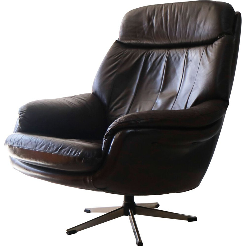 Danish leather swivel vintage armchair, 1960s