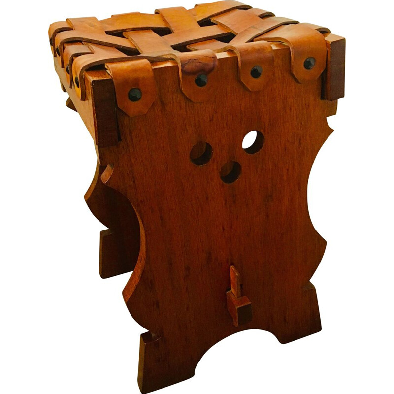 Tabouret en bois et cuir, 1950