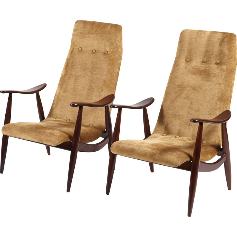 Set of 2 vintage high-back easy chairs by Louis van Teeffelen for WéBé, 1950