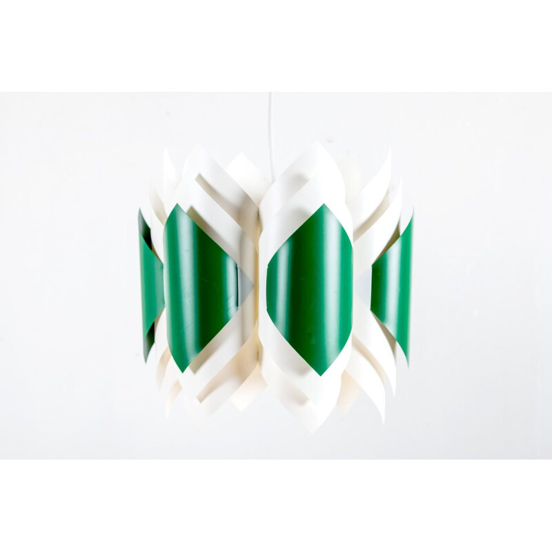 Pair of vintage green and white acrylic pendant lamps by Lars Schiøler for Hoyrup, Denmark 1960