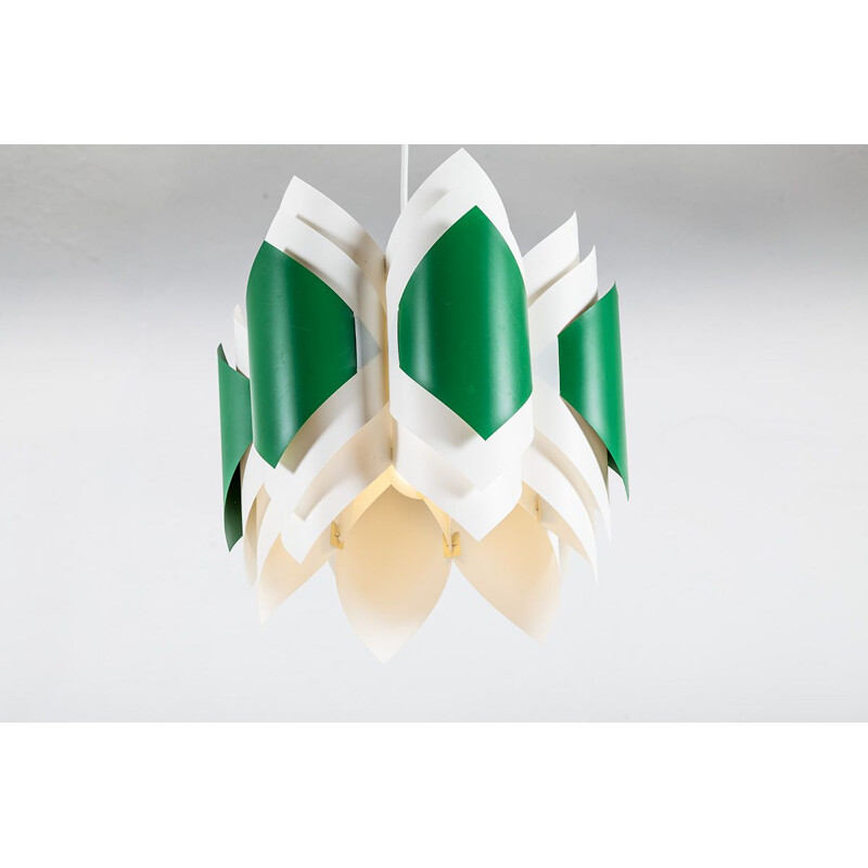 Pair of vintage green and white acrylic pendant lamps by Lars Schiøler for Hoyrup, Denmark 1960