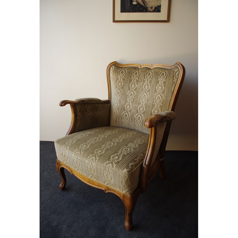 Fauteuil vintage en tissu et bois, France, 1950