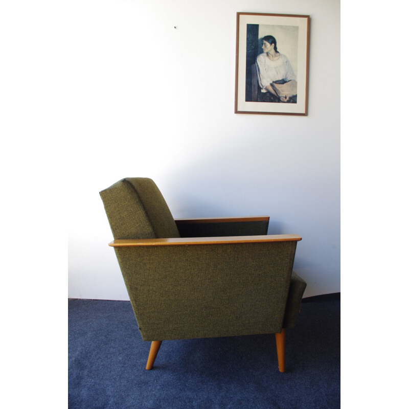 Vintage fabric and wooden armchair, 1960