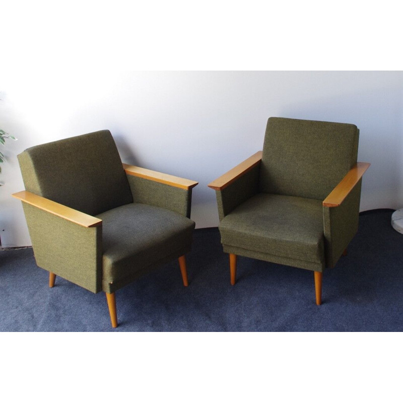 Fauteuil vintage en tissu et bois, 1960