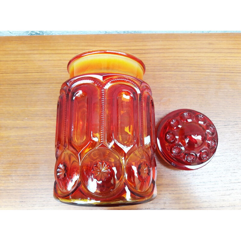 Vase vintage en verre facetté orange, Italie 1960