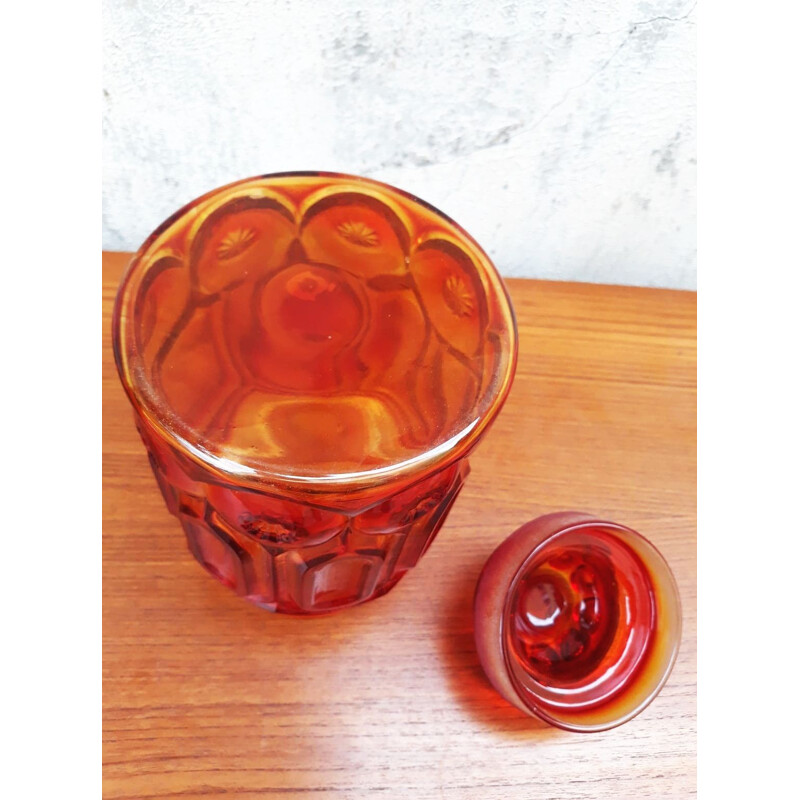 Vaso de vidro facetado laranja vintage, Itália 1960