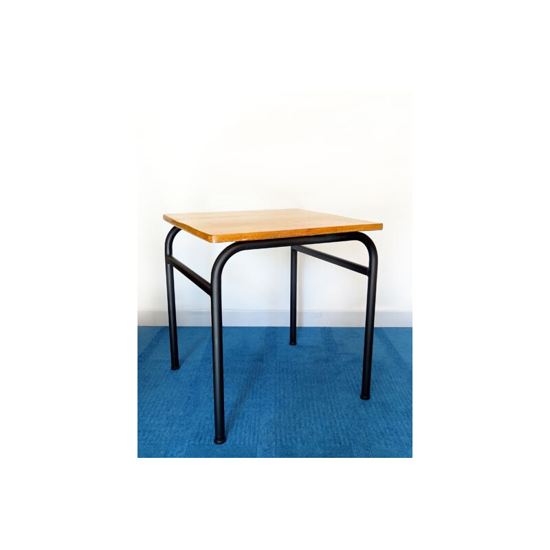 Small industrial table in wood and black lacquered metal - 1950s