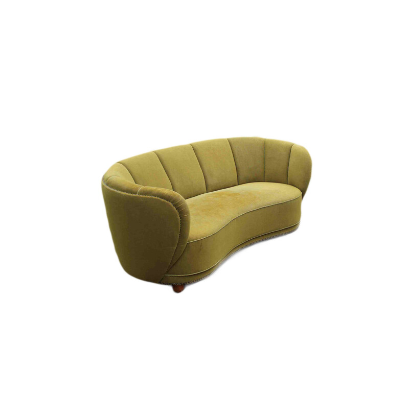 Vintage curved Banana sofa in the style of Flemming Lassen, Denmark, 1940s