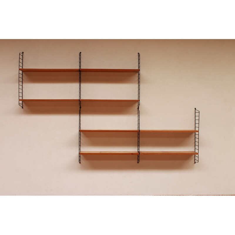 Metal and wooden String wall unit, Nisse STRINNING - 1960s