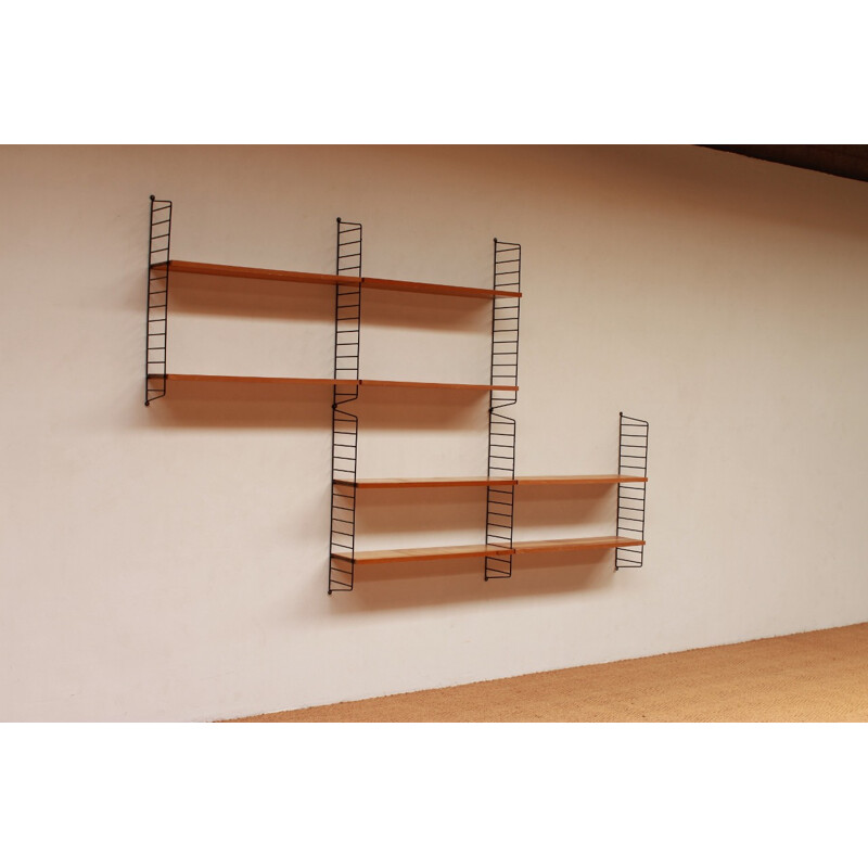 Metal and wooden String wall unit, Nisse STRINNING - 1960s