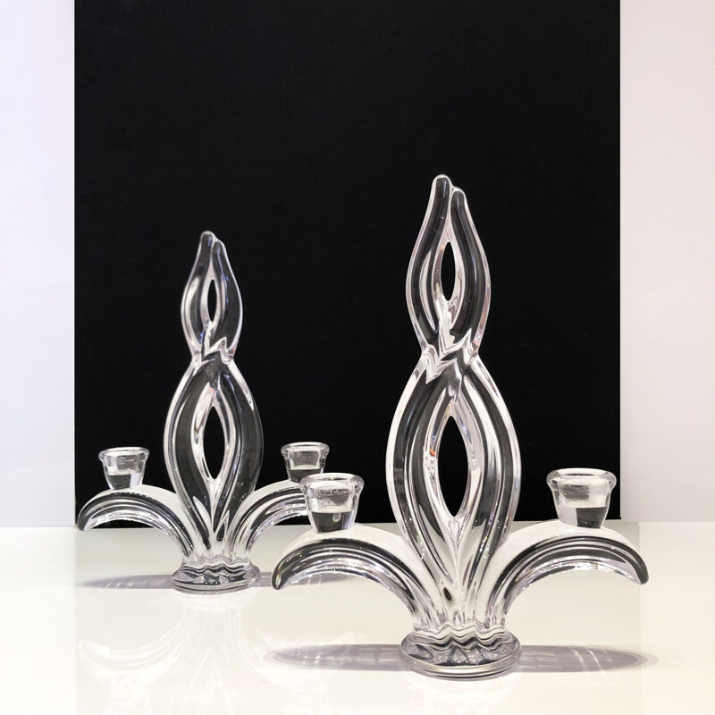 Pair of vintage crystal candlesticks by Pierre d'Avesn , France, 1950
