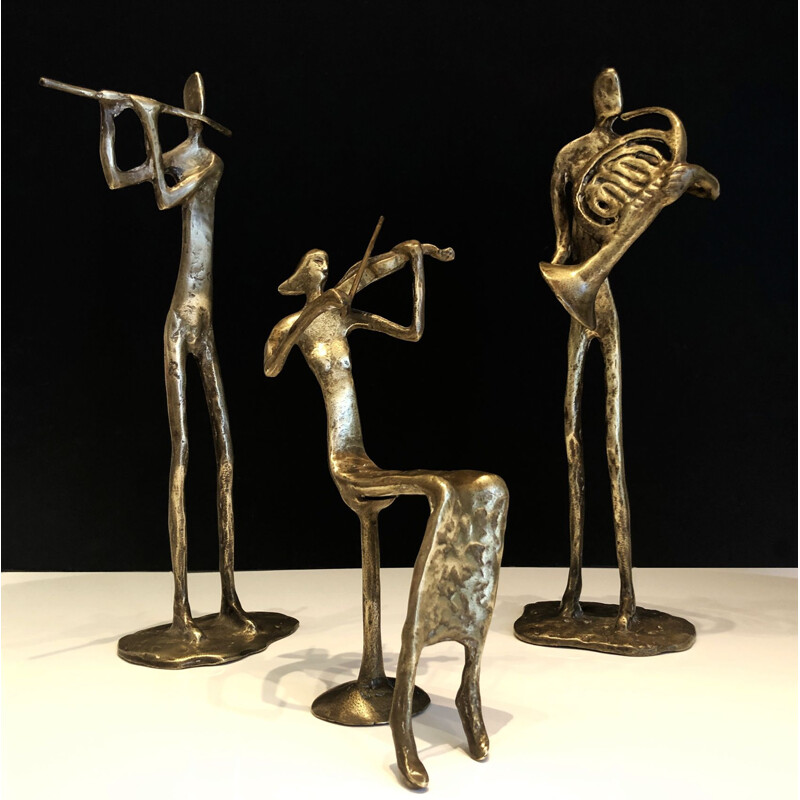 Set of 3 forged brass sculptures, France, 1970
