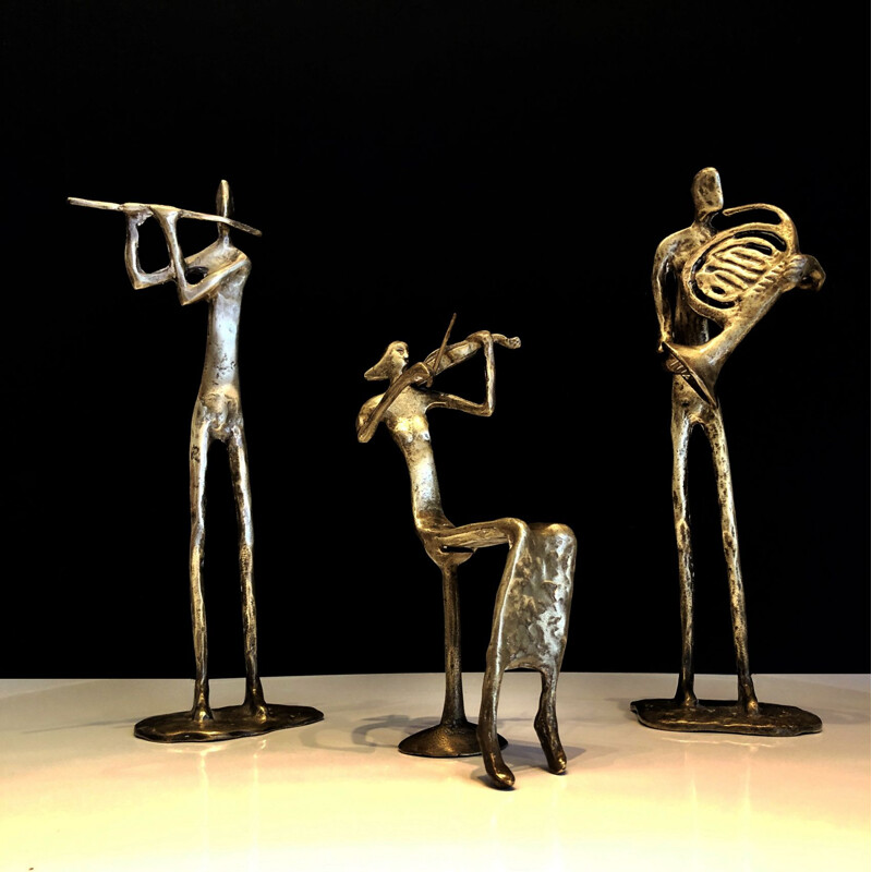 Set of 3 forged brass sculptures, France, 1970