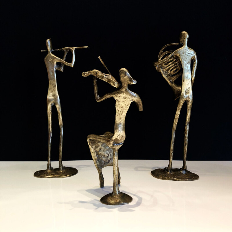 Set of 3 forged brass sculptures, France, 1970