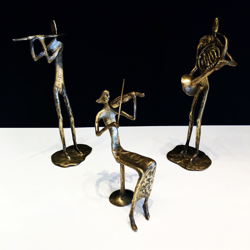 Set of 3 forged brass sculptures, France, 1970