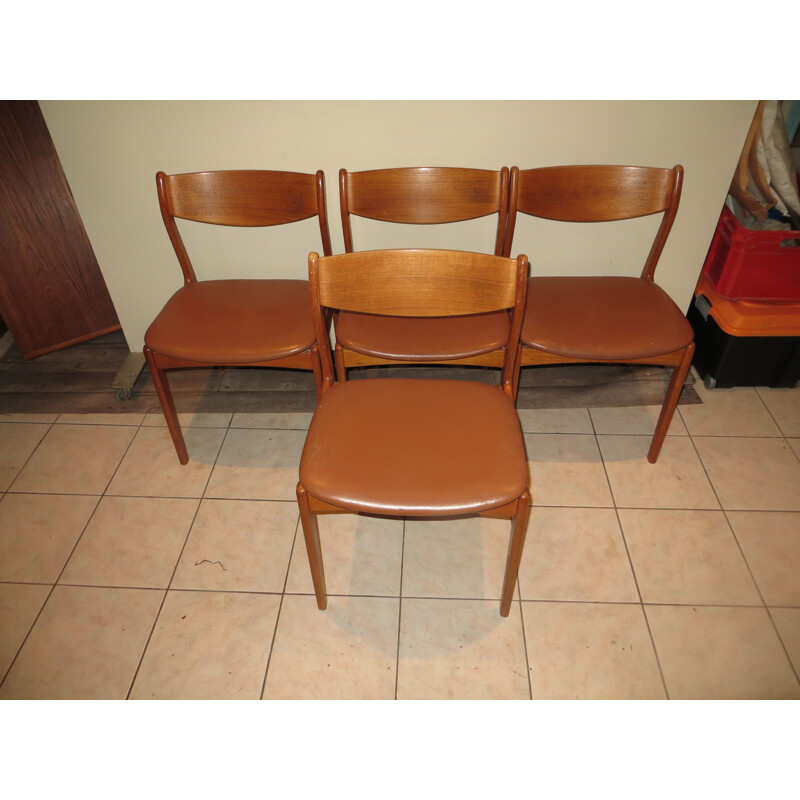 Set of 4 vintage Scandinavian chairs in Teck and Skai P.E Jurgensen 1960