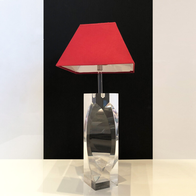 Grand pied de lampe vintage en plexiglass lucite de Michel Dumas. France 1970