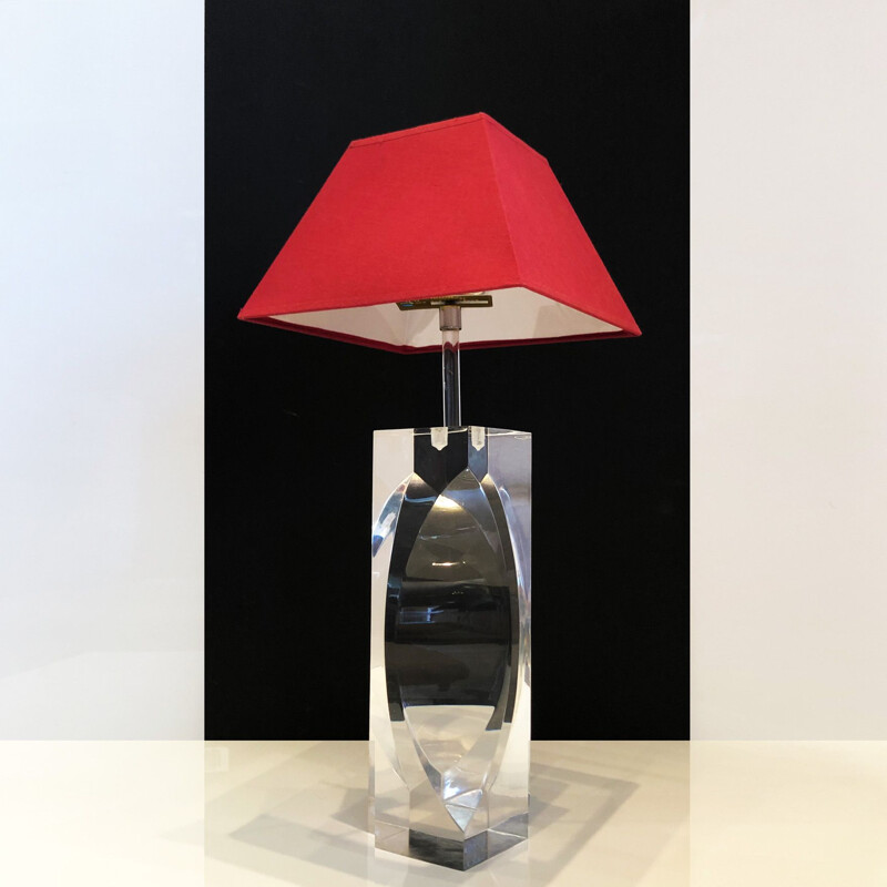 Grand pied de lampe vintage en plexiglass lucite de Michel Dumas. France 1970