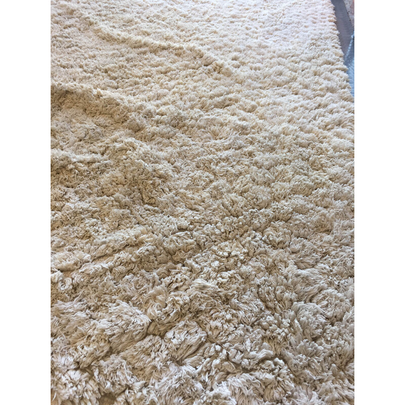 Scandinavian vintage cotton rug in white, 1970