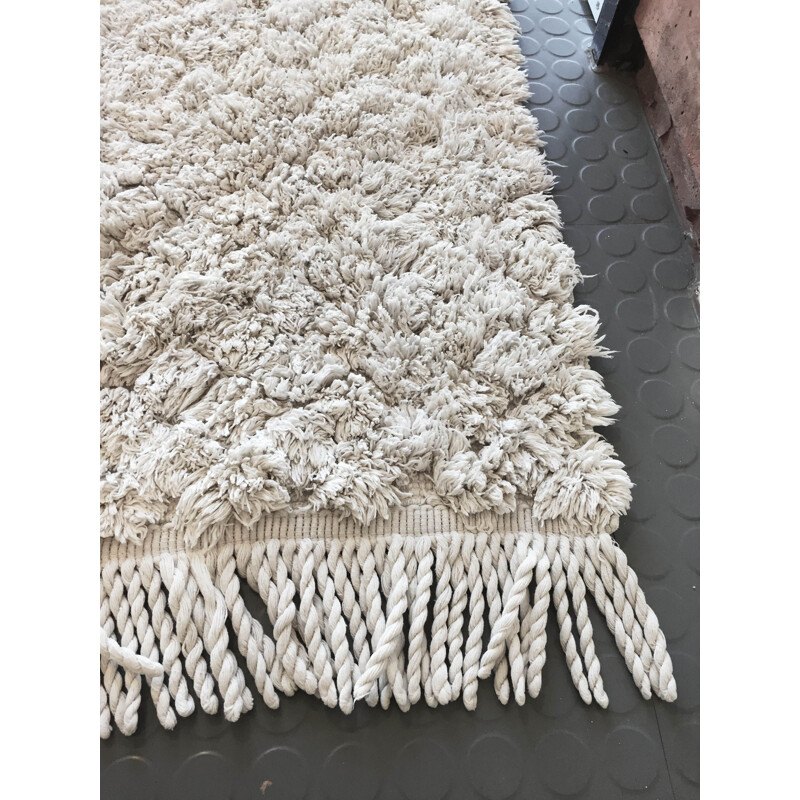 Scandinavian vintage cotton rug in white, 1970